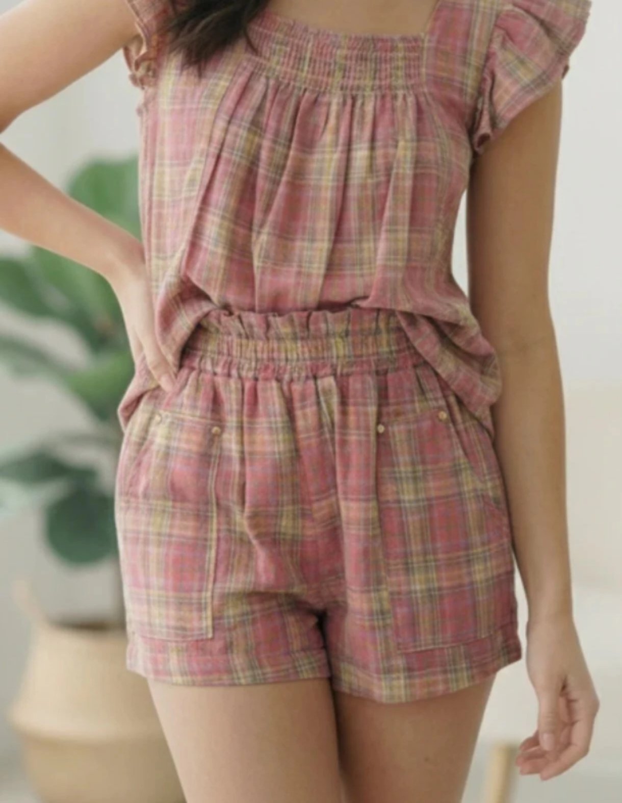 The Perez Collection™ Country Weekend Plaid Matching Set | Women's Cotton Top & Shorts Set