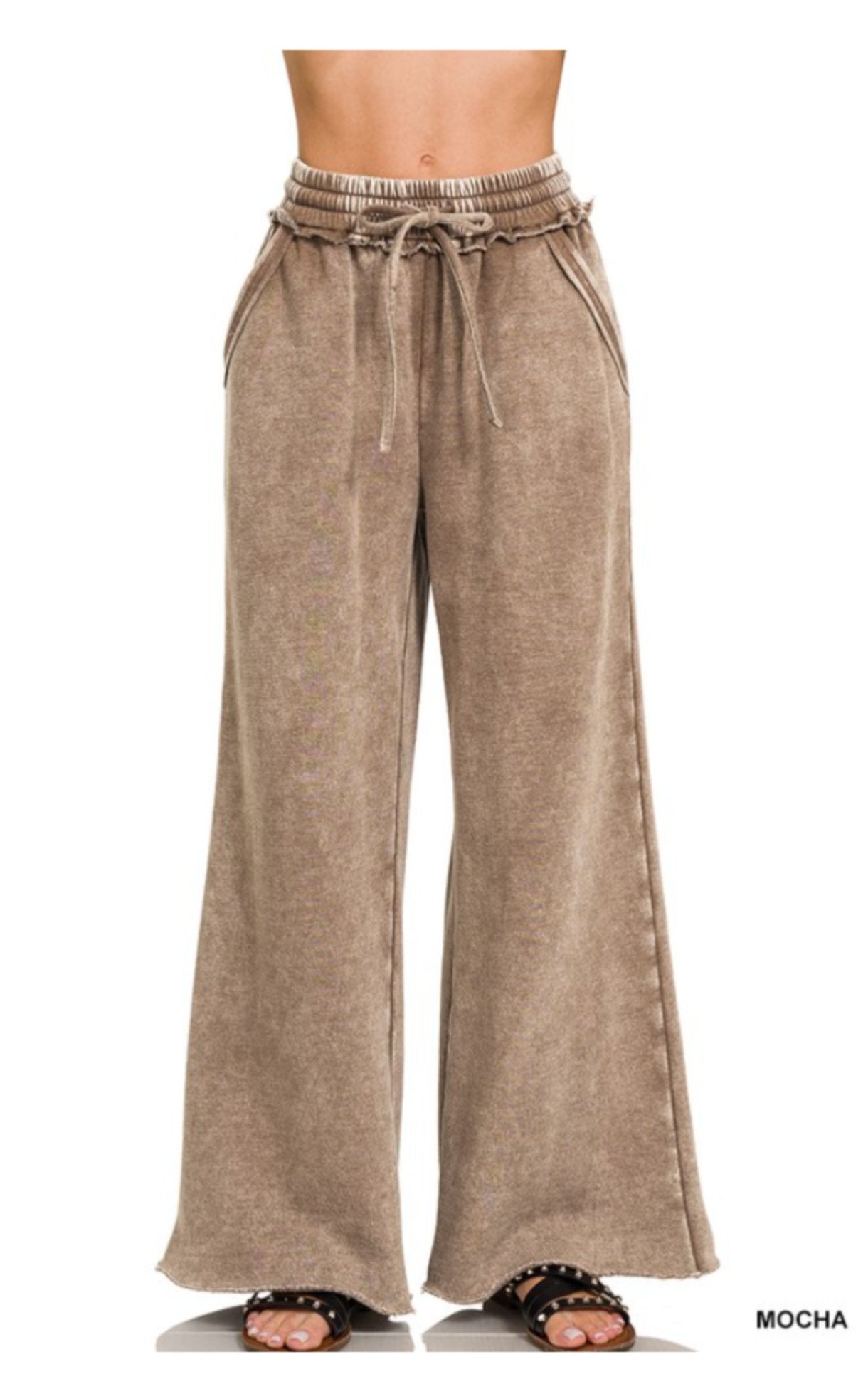 The Perez Collection™ Acid Wash Fleece Palazzo Sweatpants | Cozy Wide Leg Lounge Pants