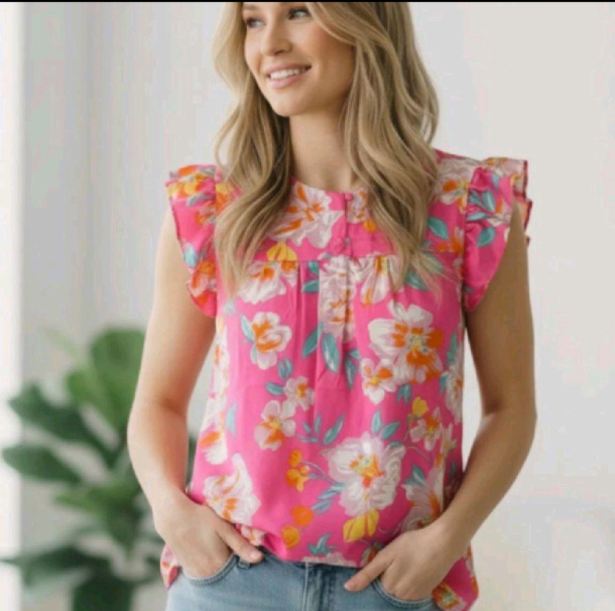 The Perez Collection™ Vibrant Floral Flutter Sleeve Blouse | Women's Boutique Top